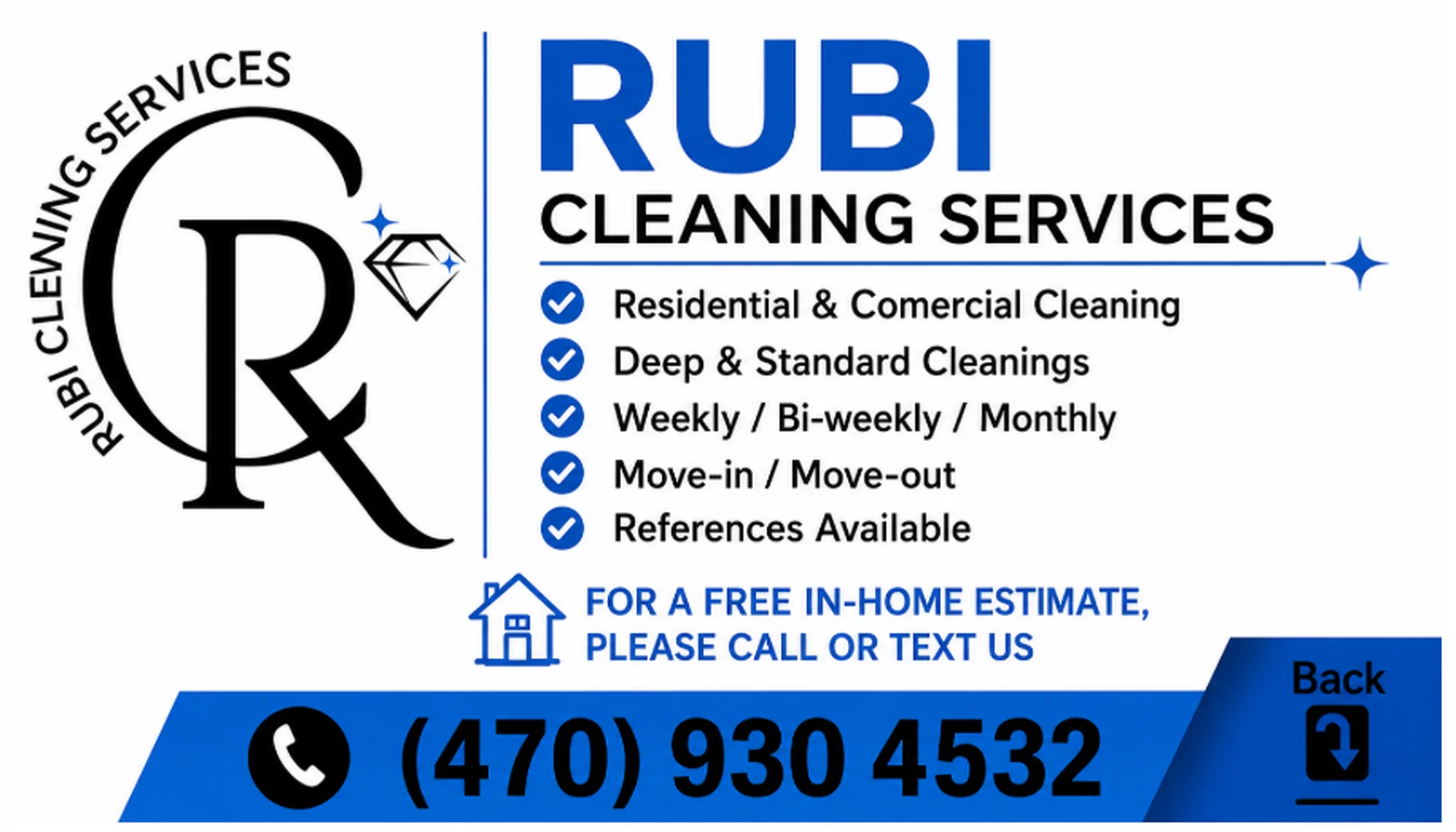 Rubi Cleaning Services business card